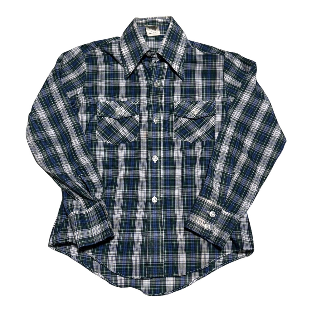 Vintage 80s Sears Perma-Prest Plaid Casual Long Sleeve Button Down Youth Medium